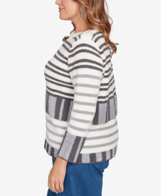 Plus Size Striped Feather Eyelash Sweater
