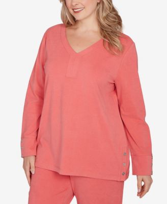 Plus Size Luxe Rib V-Neck Button Accent Knit Top