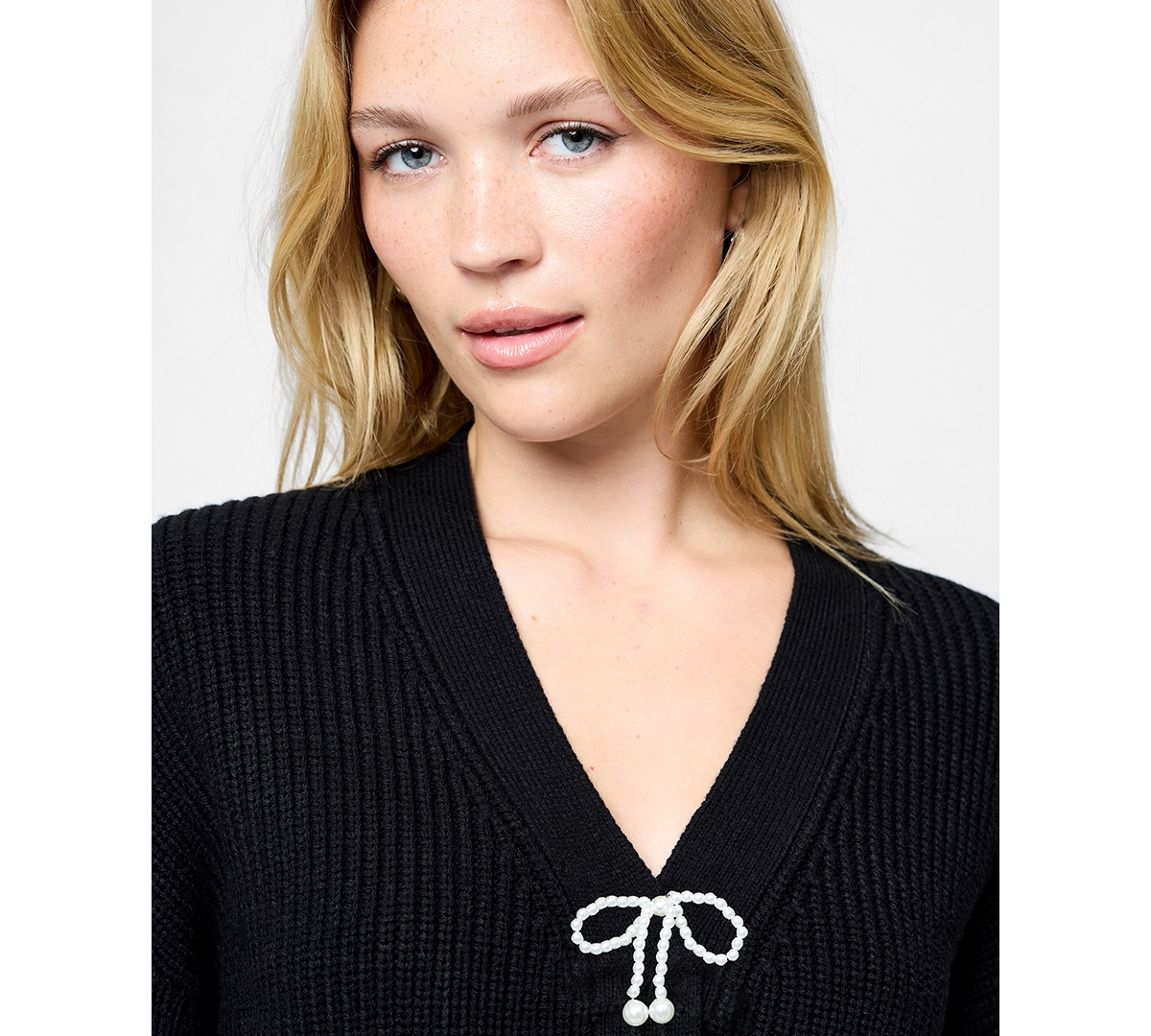 French Connection Fcuk Women's Babysoft Knit V-neck Embellished Bow Cardigan Sweater In Multi