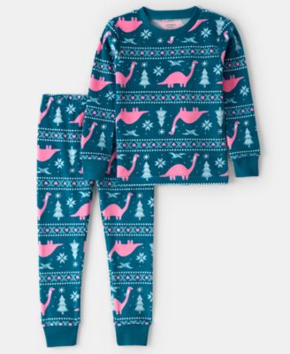 Carter's - Girls Toddler 2T-5T 2-Piece Dinosaur Print Snug Fit Long-Sleeve Top and Pants Pajama Set