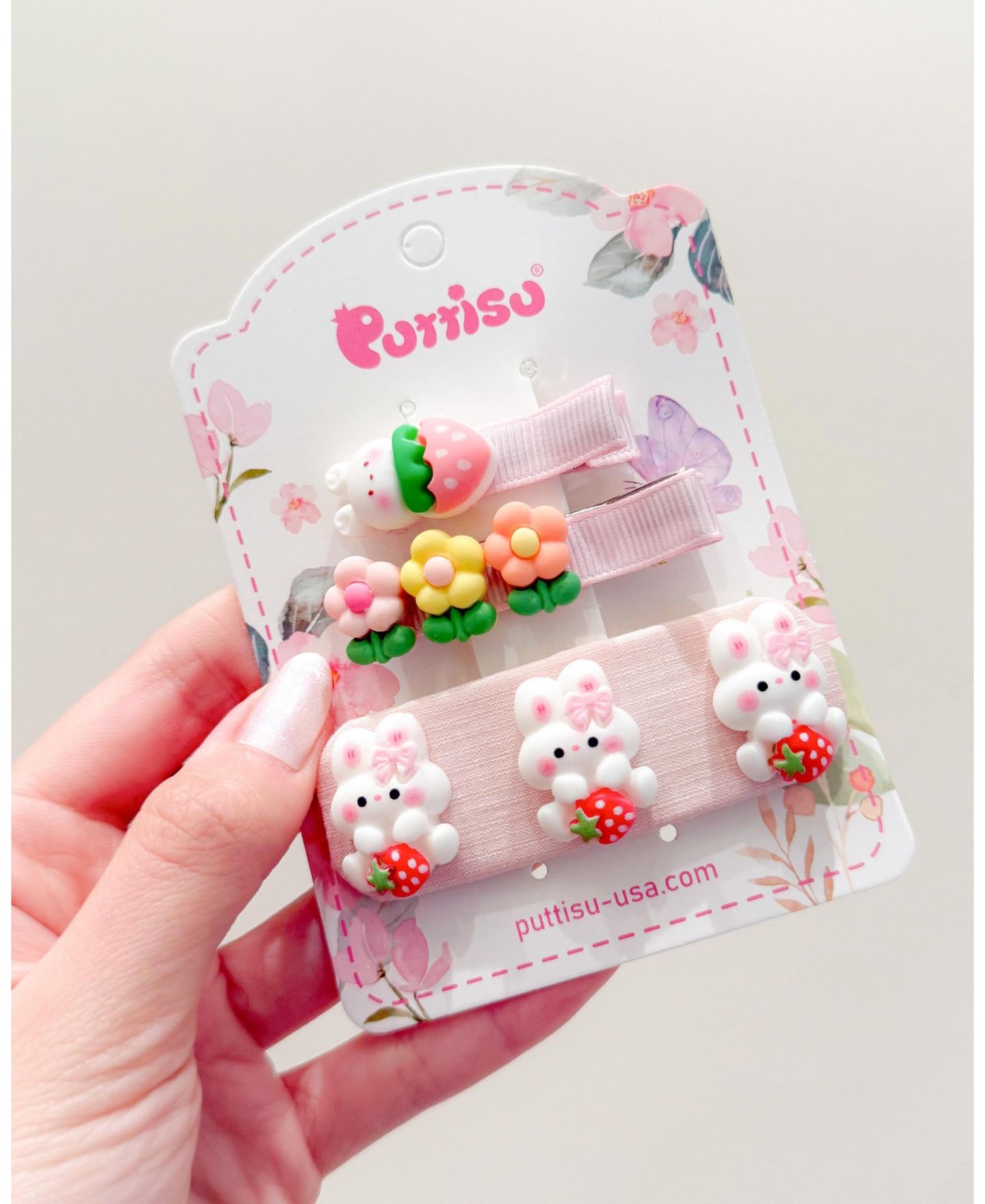 Аксессуары для волос Puttisu 3pc Hair Clip Set - Bunny Garden Trio для девочек, цвет: Ягодный — фото 4