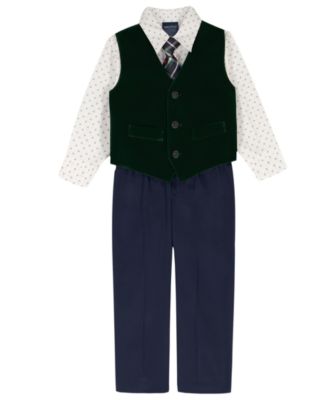 Nautica - Baby Boys 4-Piece Green Velvet Duo Vest Set