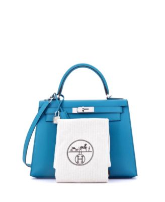 Kelly 28 Handbag Blue Epsom with Palladium Hardware