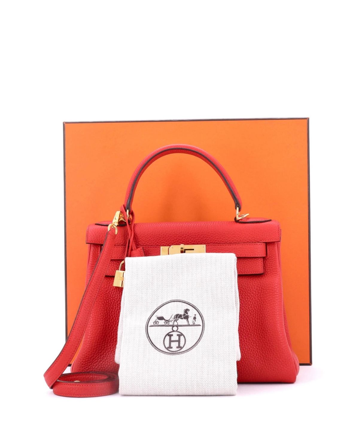 Pre-Owned Hermes Kelly 28 Handbag Red Clemence with Gold Hardware