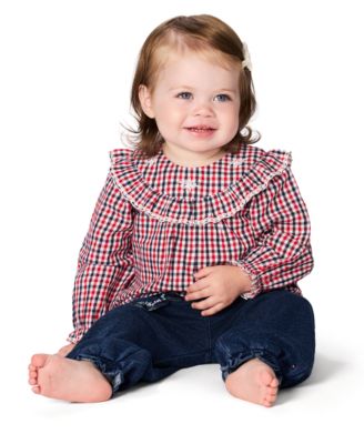 Baby Girls' Dobby Peasant Top and Denim Pants, 2-Piece Set
