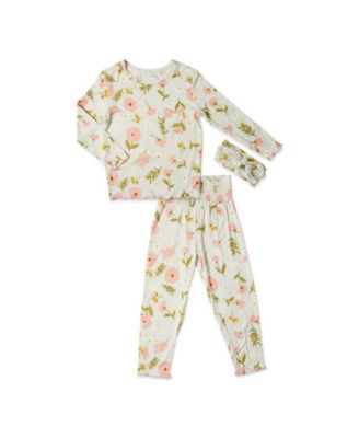Little Girls Charlie Fitted Two-Piece Long Sleeve Pajamas & Head Wrap Set