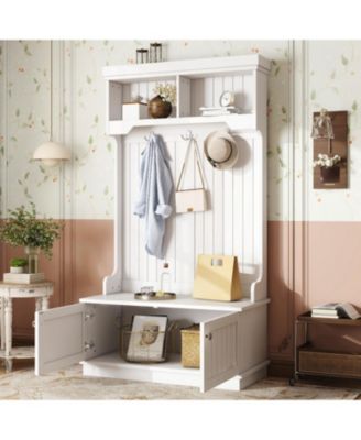 Streamdale Hall Tree Entryway Shoe Bench Coat Rack Hooks - White