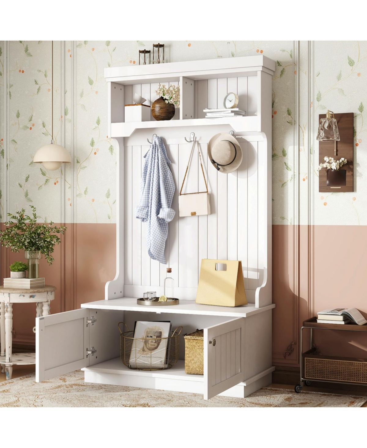 Streamdale Hall Tree Entryway Shoe Bench Coat Rack Hooks - White