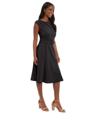 London Times - Women's Boat Neck Fit and Flare Dress