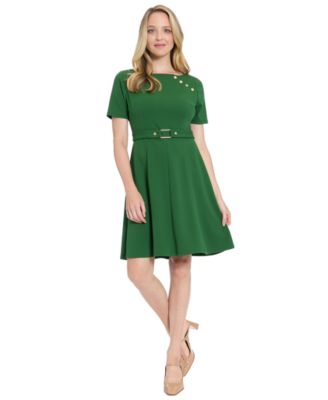 London Times - Women's Asymmetrical Boat Neck Dress