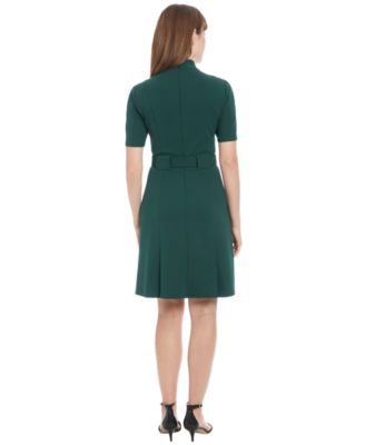Women's Belted Pleated Fit & Flare Dress