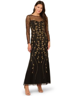 Adrianna Papell - Women's Beaded Long-Sleeve Dress