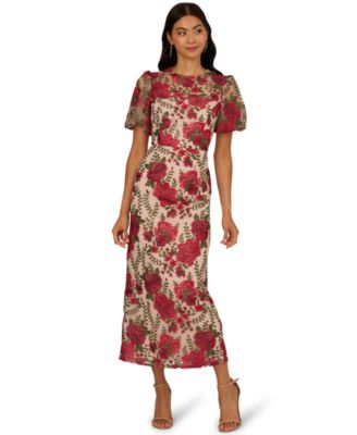 Adrianna Papell - Women's Embroidered Puff Sleeve Dress