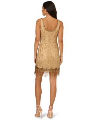 Women's Boat Neck Beaded Fringe Detail Mini Dress