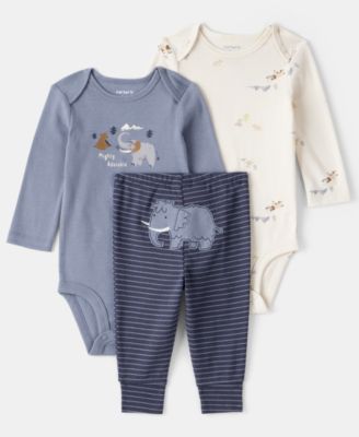 Carter's - Baby Boys 3-Piece Elephant Print Long-Sleeve Bodysuit and Pants Set