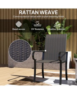 Set of 4 Outdoor Wicker Dining Chairs with Armrests,