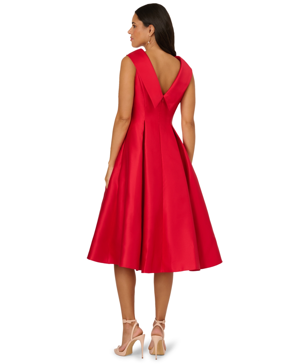 Adrianna Papell Roll Neck Mikado Fit & Flare Dress In Red