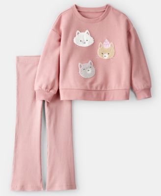 Carter's - Girls Toddler 2T-5T Day Dream Fleece Cat T-Shirt and Pants, 2-Piece Set