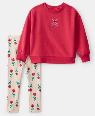 Girls' Toddler 2T-5T Floral Windmill Long-Sleeve T-Shirt and Leggings, 2-Piece Set