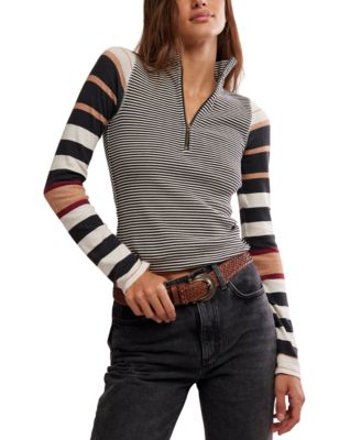 Free People - Women's Avery Zip-Up Contrasting Stripe Top