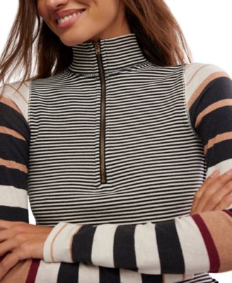 Women's Avery Zip-Up Contrasting Stripe Top