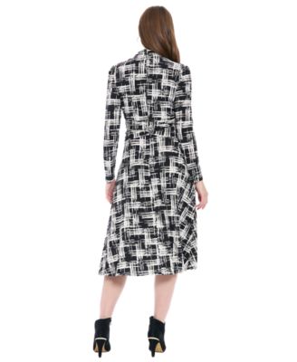 Women's Printed Long-Sleeve Midi Dress