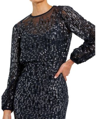 Women's Sequin Long Sleeve Blouson Evening Gown