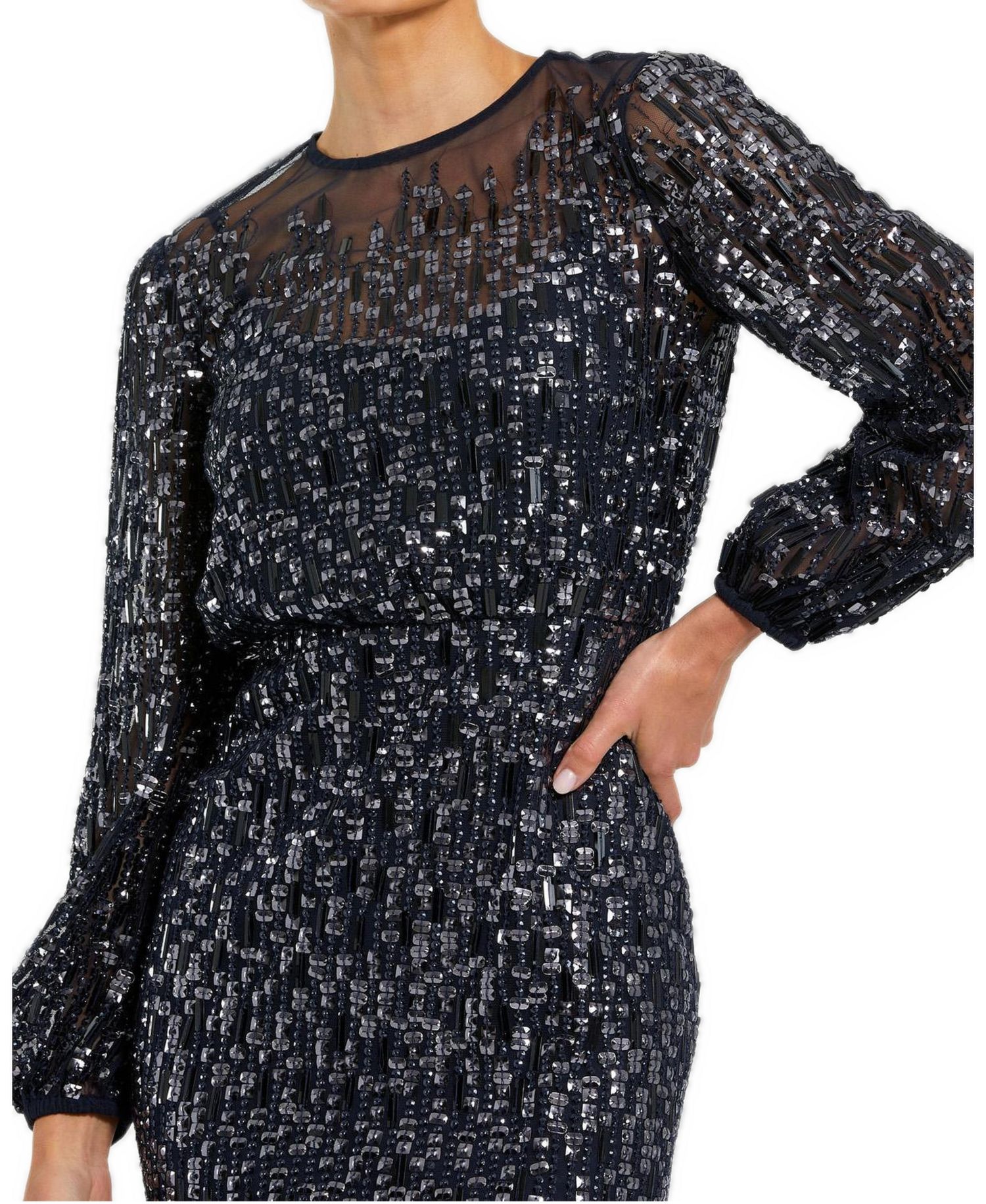 Women's Sequin Long Sleeve Blouson Evening Gown