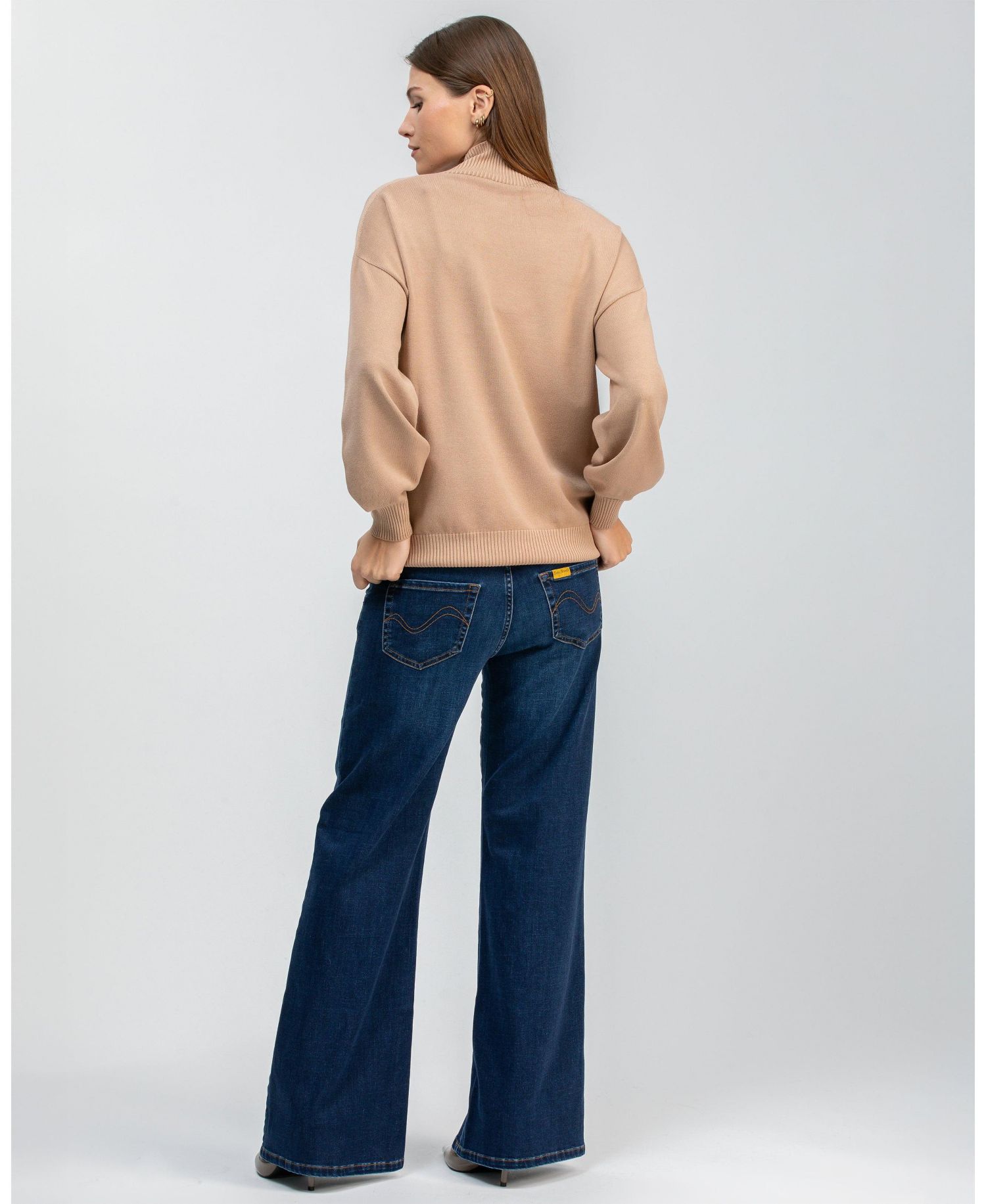 Maternity Wide-Leg Jeans with High-Waist Elastic Band