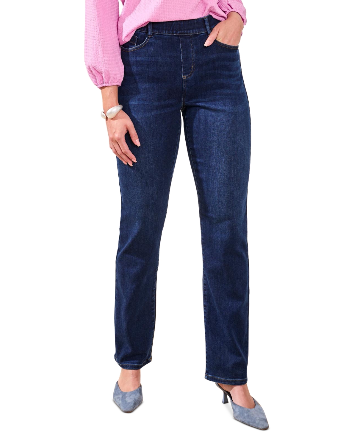Tribal Women's Sophia Curvy Boundless Stretch Denim Pull-on Straight Leg Jeans In Blue