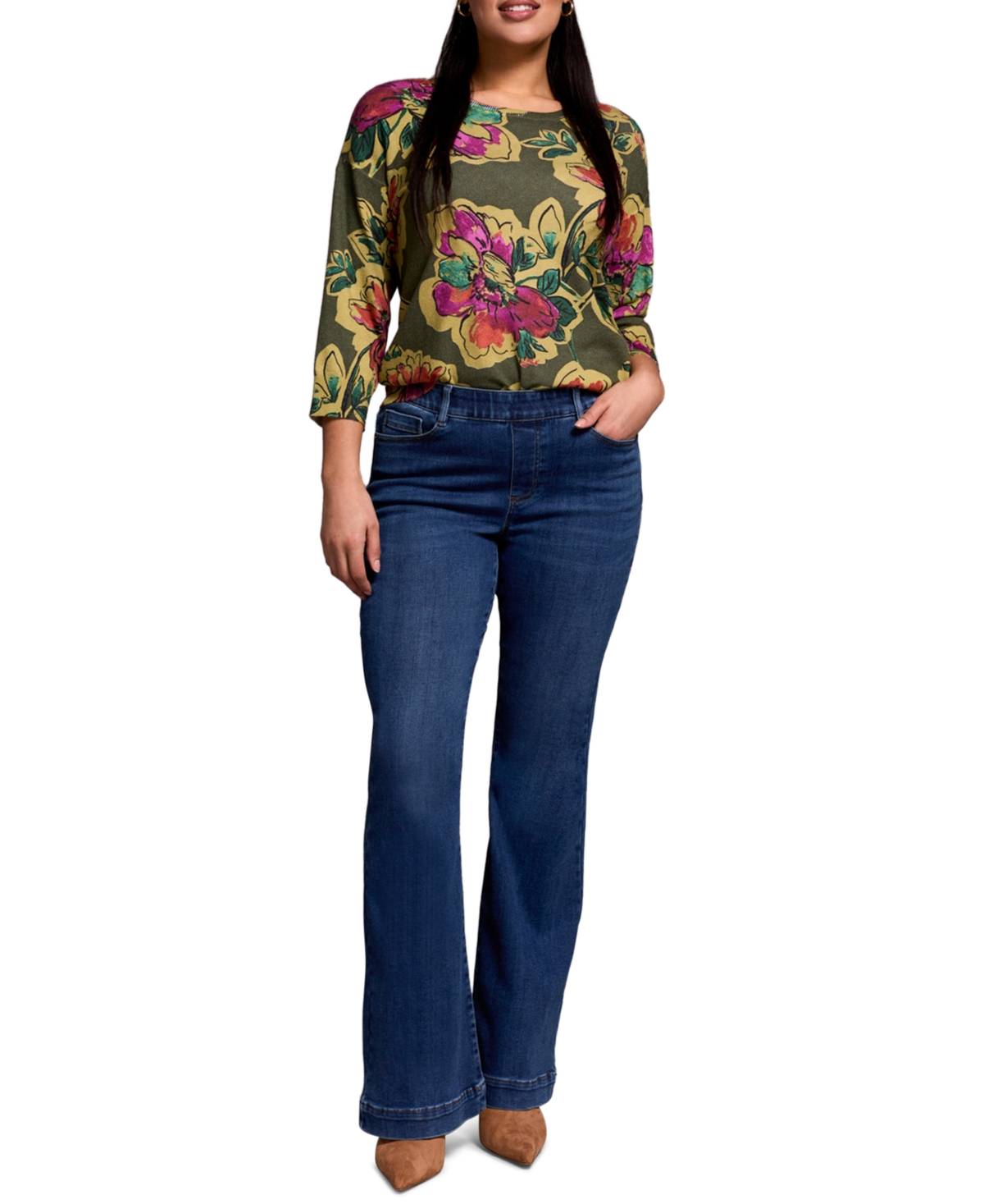 Tribal Women's Audrey Boundless Stretch Denim Pull-on Flare Jeans In Blue