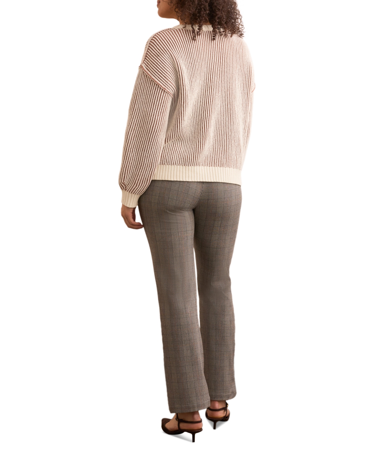 Tribal Women's Plaited Chenille Crew Neck Ribbed Sweater In Brown