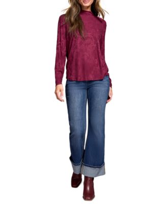 Women's Jacquard Knit Long Sleeve Mock Neck Top