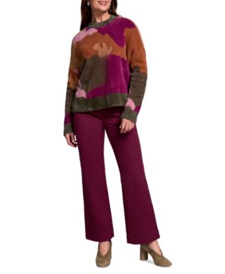 Women's Fuzzy Intarsia Crew Neck Sweater