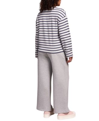 Women's Long Sleeve Stripe Crew Neck Brush Knit Top