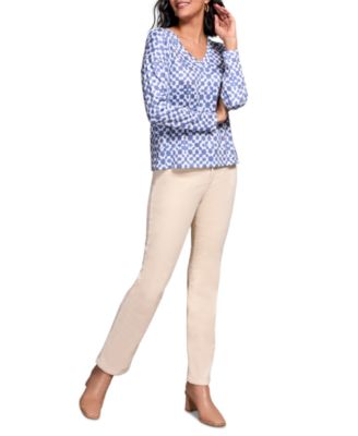 Women's Fuzzy Soft V Neck Combo Print Knit Top