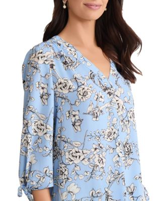 Women's V-Neck Blouse with Tie Top