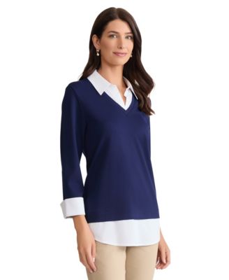 Petite Long-Sleeve Collared Top