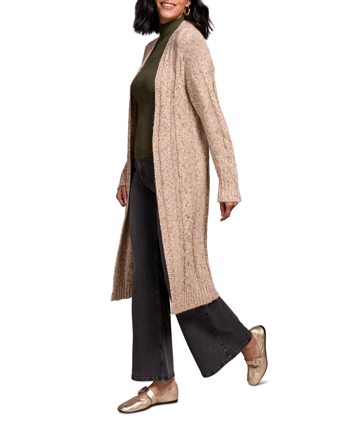 Tribal Women's Textured Multicolor Long Cardigan Sweater In Brown