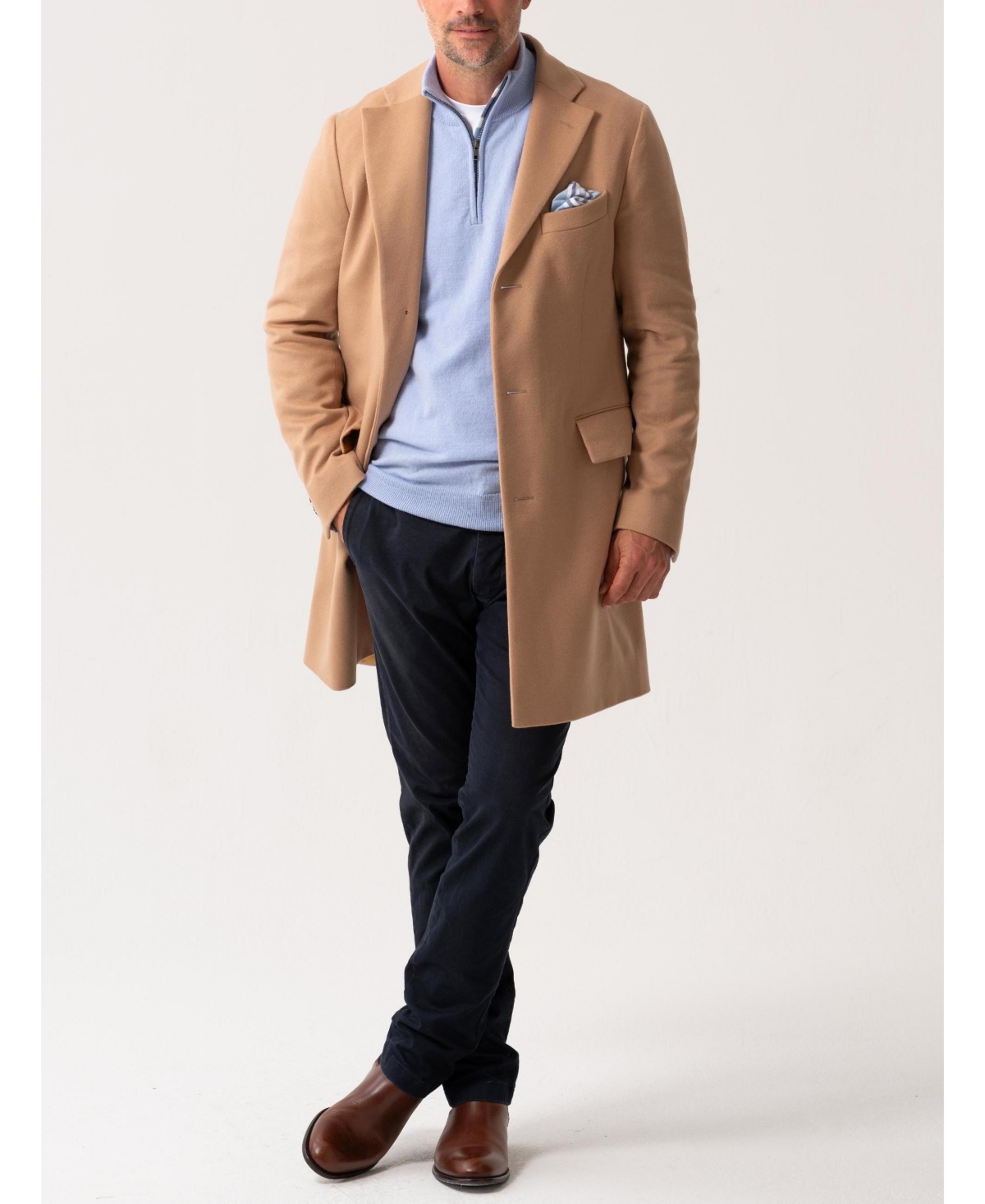 Koy Clothing Men's Herringbone Wool/Cashmere Overcoat
