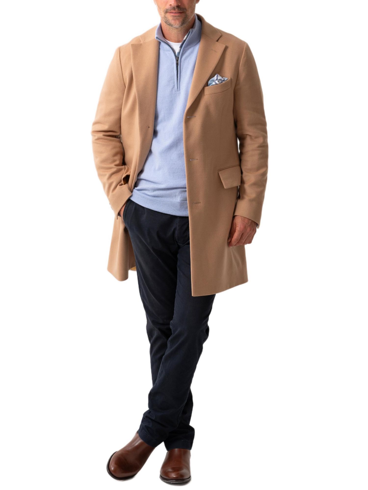 Men's Long Sleeve Wool Collared Coat