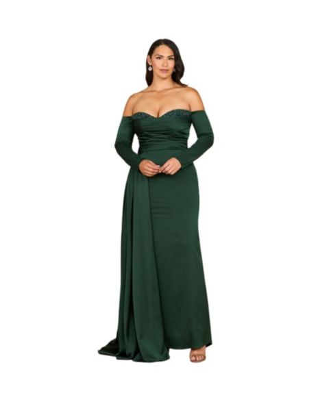 Женское платье Lara Off Shoulder Satin Dress with Beaded Details, цвет: Тёмный зелёный