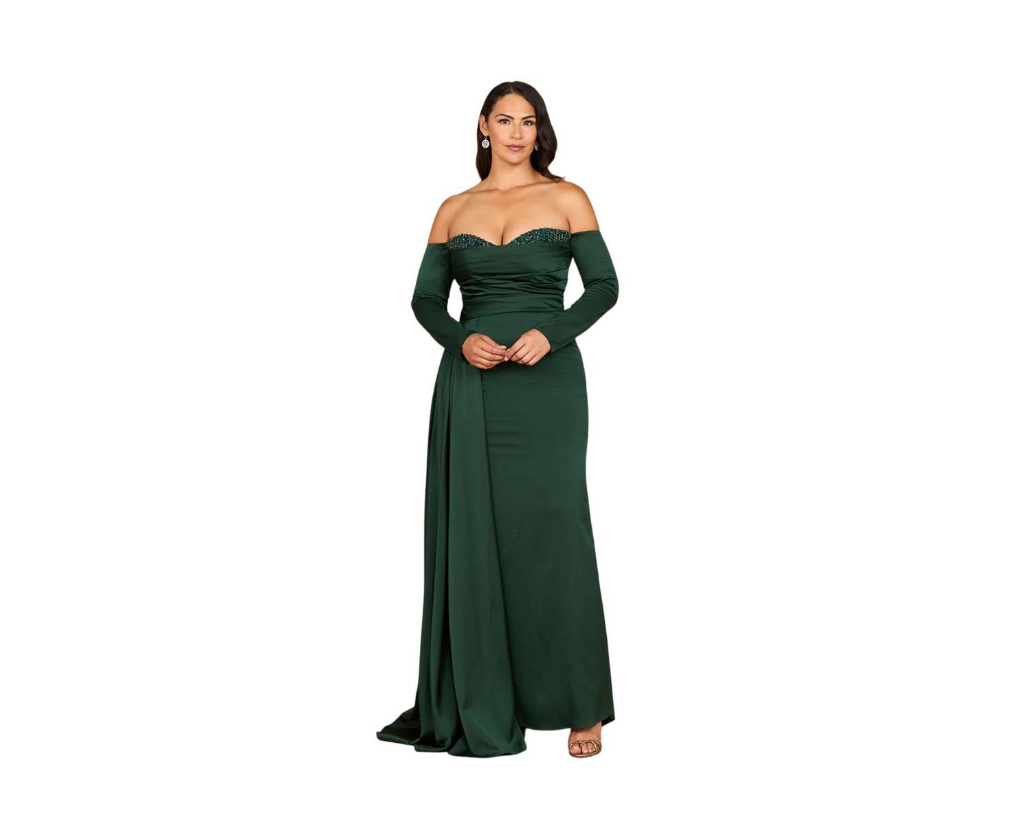 Women's Off Shoulder Satin Dress with Beaded Details