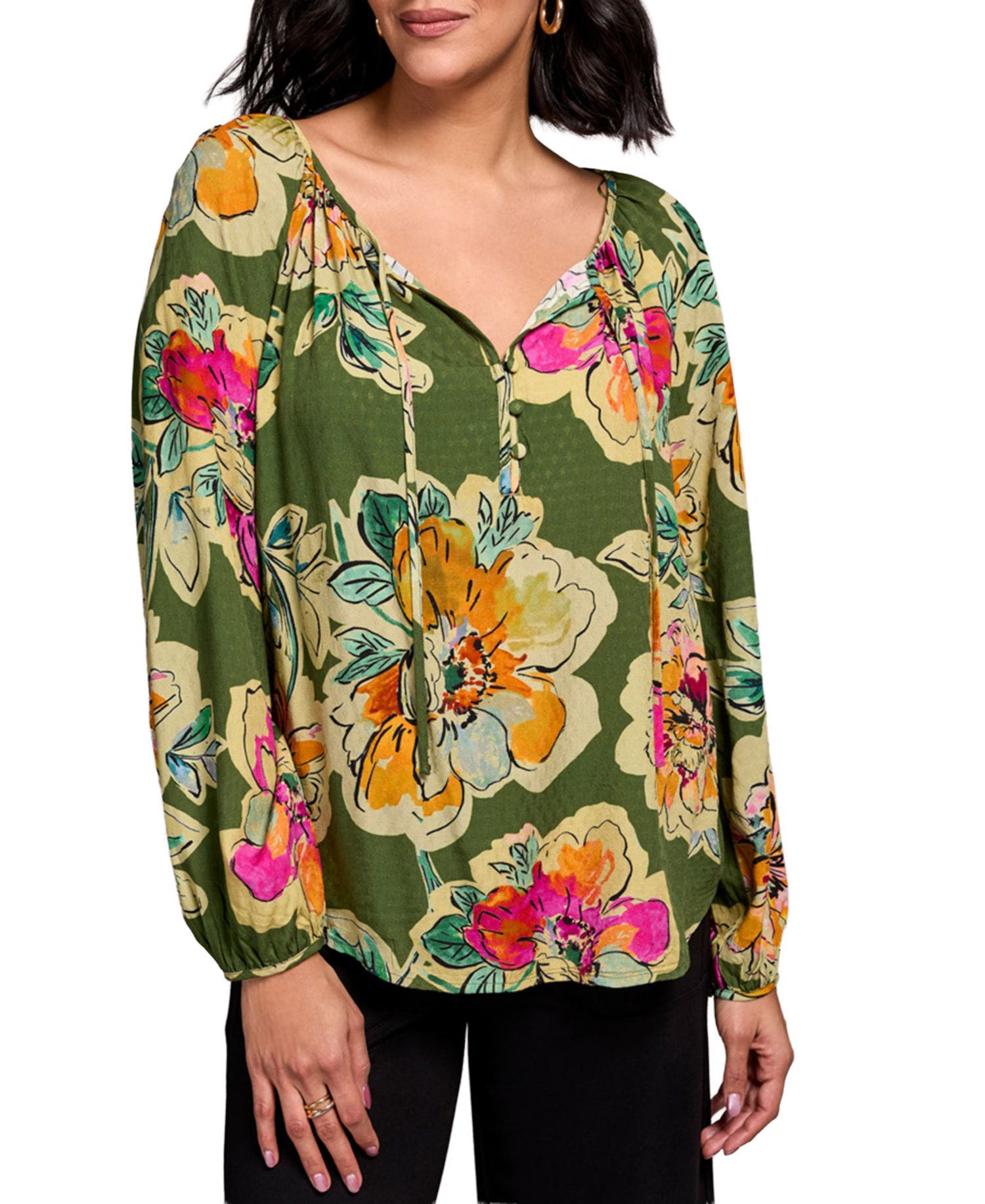 Women's Floral Textured Wove Notch Neck Top