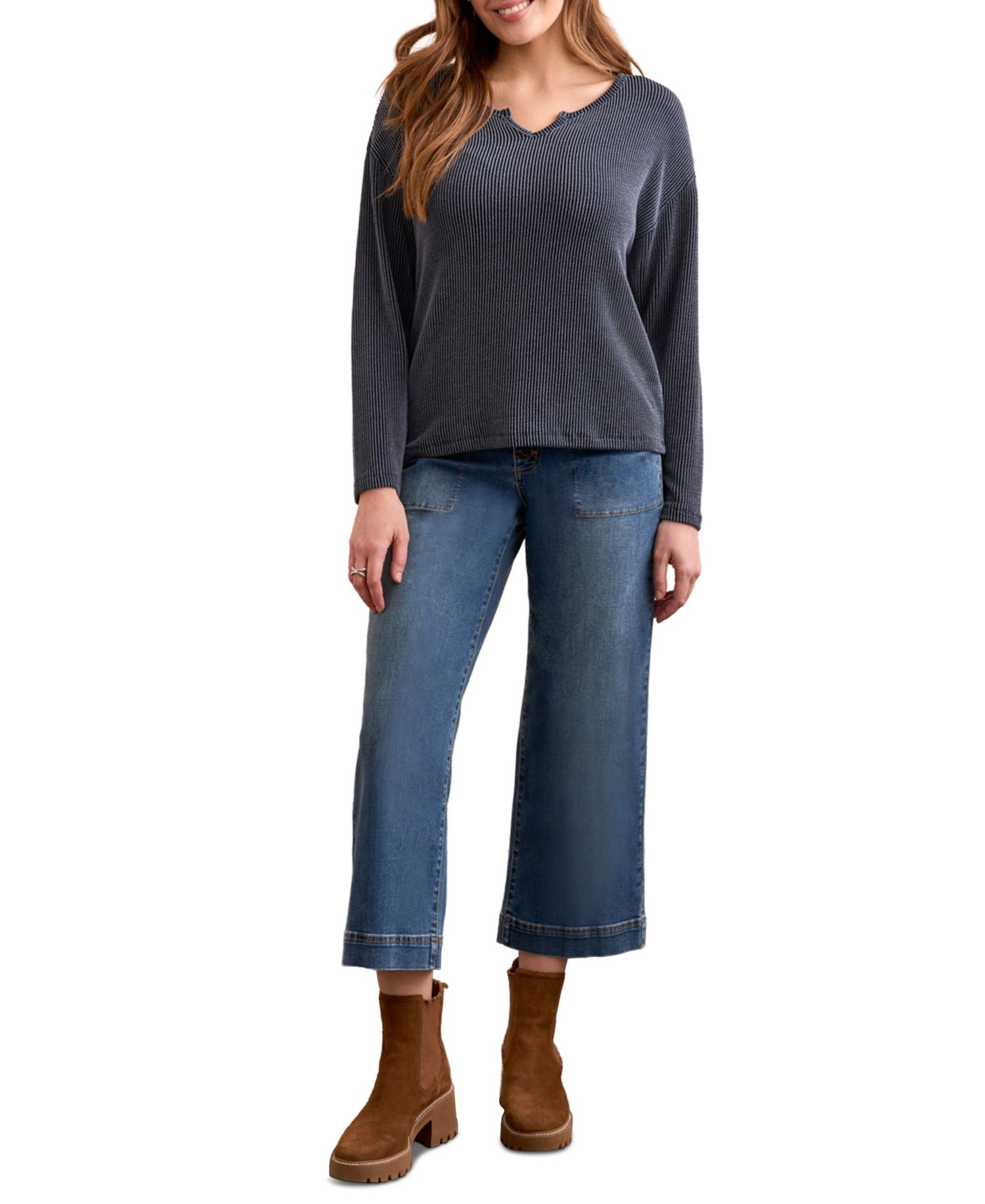 Women's Long Sleeve Notch Collar Top