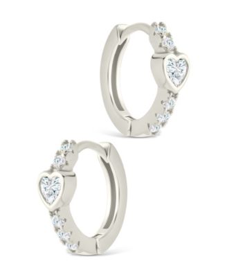 Sterling Silver Heart Cut Bezel Set Huggie Hoop Earrings