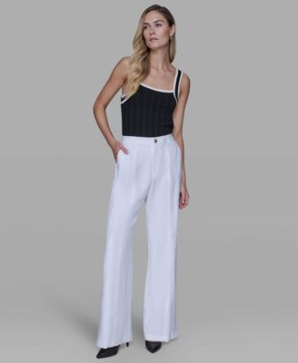 Women's Linen-Blend Straight Pocket Detail Pants