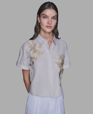 Women's Striped Floral Detail Top