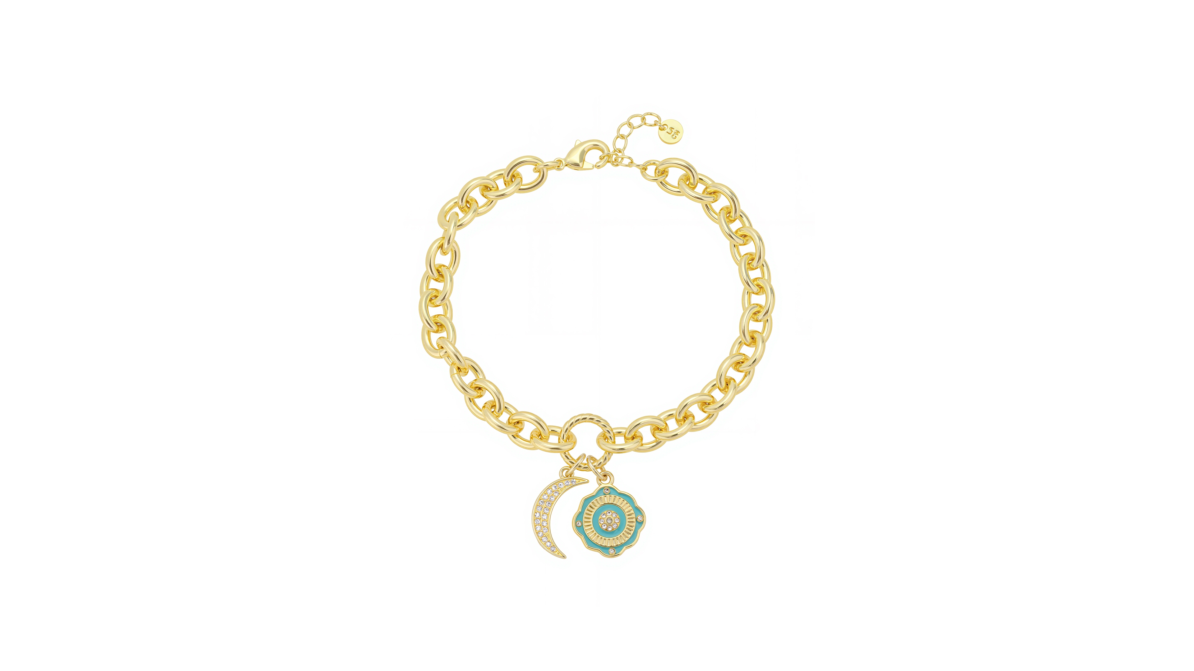 Unwritten Cubic Zirconia Moon Crystal Green Enamel Evil Eye Link Chain Bracelet With Extender