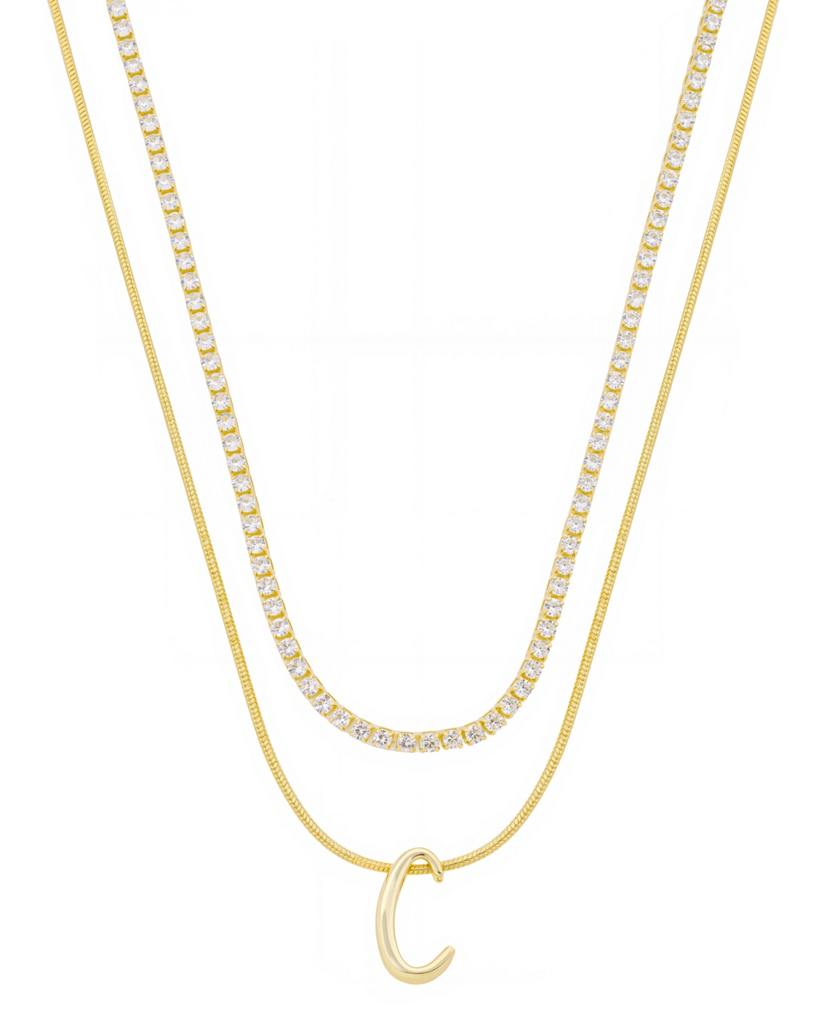 Unwritten Letter "a" Initial Snake Chain Cubic Zirconia Chain Necklace With Extender 2pcs Set In Gold